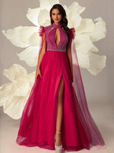 VIPGIRL Halter Neck High Waist Elegant Net Yarn Women Evening Party Dress